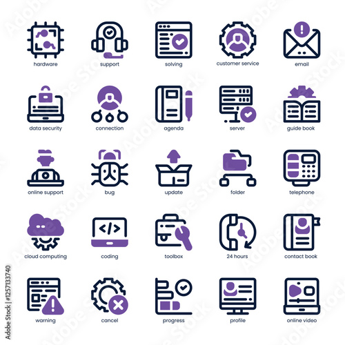 Tech Support Icon pack for your website, mobile, presentation, and logo design. Tech Support Icon dual tone design. Vector graphics illustration and editable stroke.