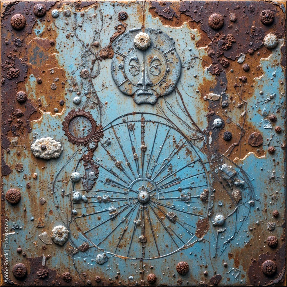 Obraz premium Vintage Rusted Iron Surface Background with Weathered and Grunge Effect - Patterns Background