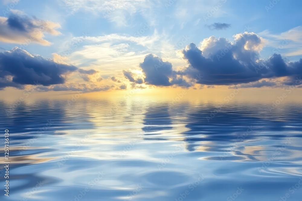 Obraz premium Tranquil Ocean Reflection with Dramatic Sky at Sunrise