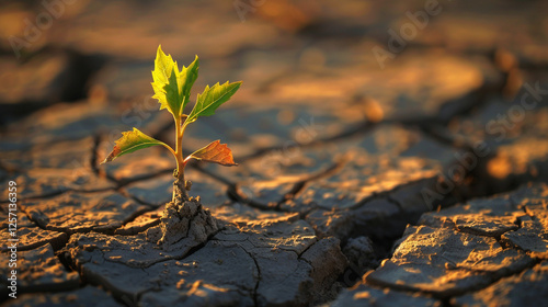  plant growing in cracked dry  ground