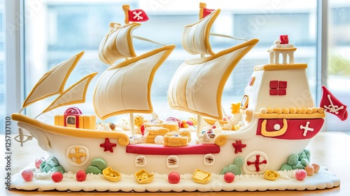Intricate  Sugar  Cake  Shaped  Like  A  Pirate  Ship