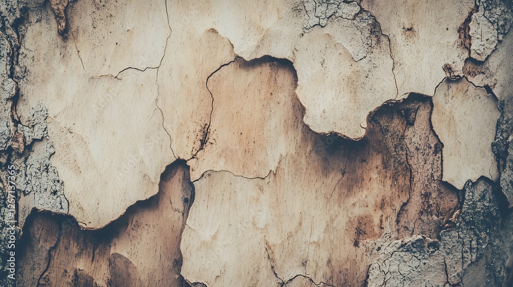 Fototapeta premium Abstract Cracked Tree Bark Texture Weathered Brown Beige Natural Background