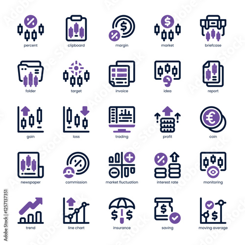 Financial Market Icon pack for your website, mobile, presentation, and logo design. Financial Market Icon dual tone design. Vector graphics illustration and editable stroke.