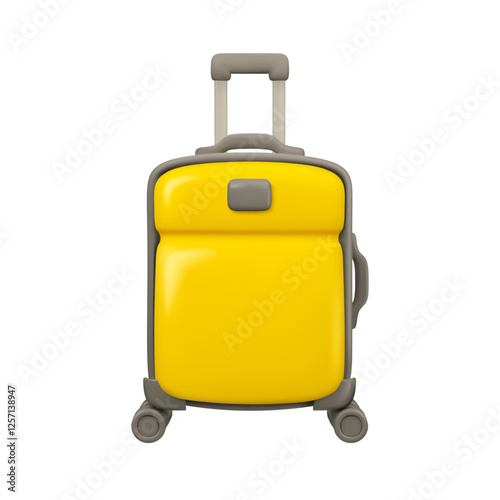 Vector 3d suitcase icon. Cartoon luggage bag with wheels and handle for vacation trip. Baggage in airport or cruise isolated on white background