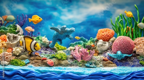 Underwater Scene With Sculpted Marine Life And Coral