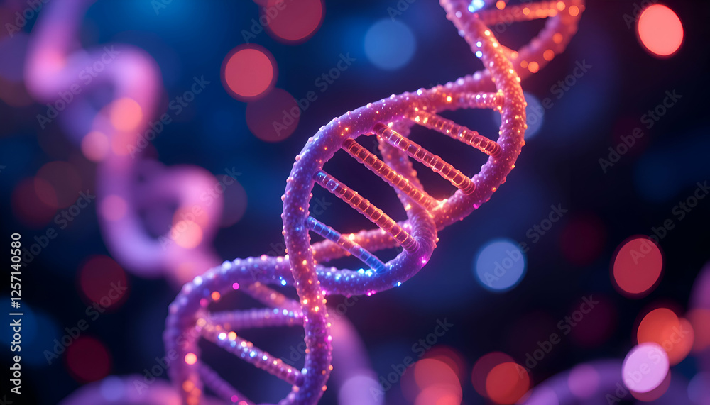 Dna helix enlarged model in bright colors and spots, Multi Color DNA Structure On Black Backdrop, Colored genetic code DNA molecule structure, Photo Illustration Image Dna helix enlarged model in bright colors and spots, Multi Color DNA Structure On Black Backdrop, Colored genetic code DNA molecule structure, Photo Illustration Image