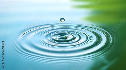 Serene Water Drop Impact Ripples and Concentric Circles on Calm Water Surface