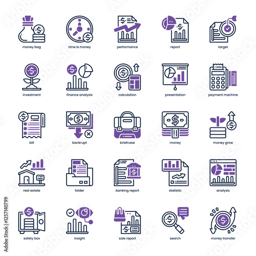 Financial Report Icon pack for your website, mobile, presentation, and logo design. Financial Report Icon dual tone design. Vector graphics illustration and editable stroke.