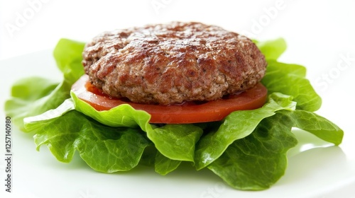 Juicy Grilled Beef Patty on Lettuce and Tomato