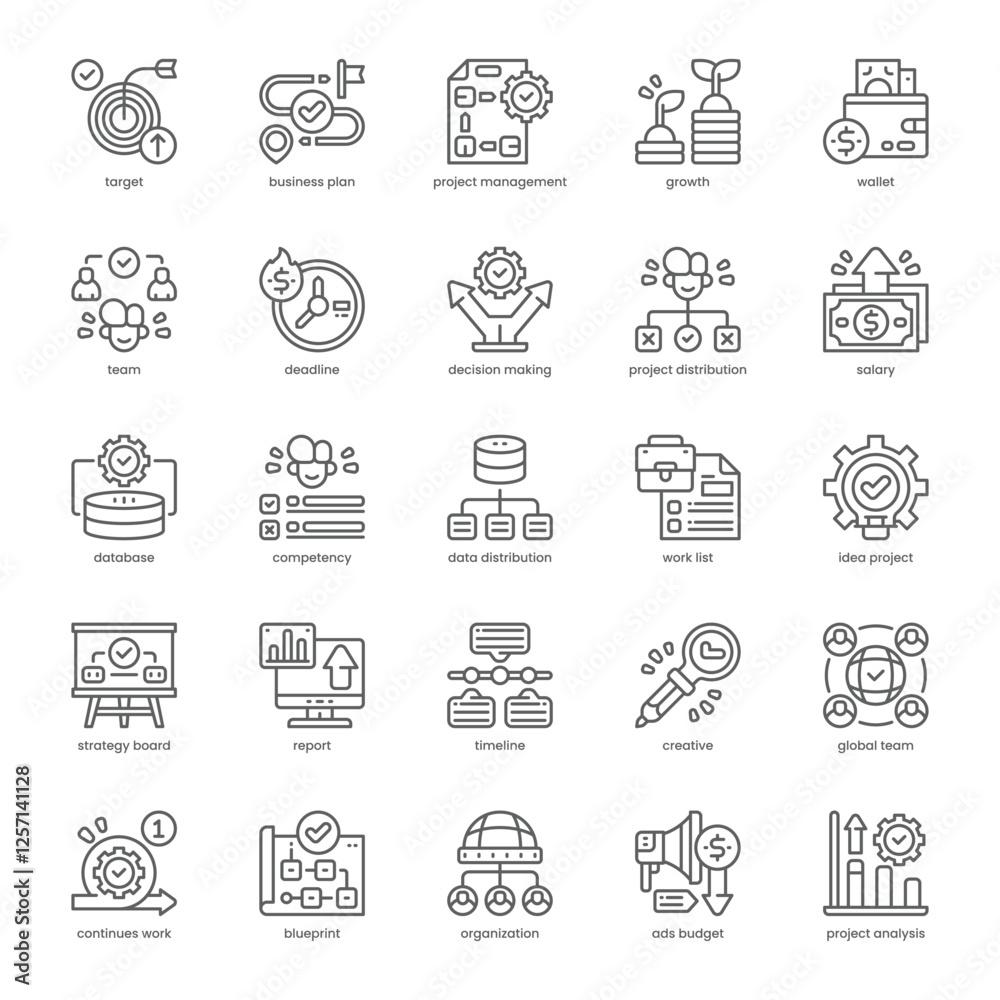 Project Management Icon pack for your website, mobile, presentation, and logo design. Project Management Icon outline design. Vector graphics illustration and editable stroke. Project Management Icon pack for your website, mobile, presentation, and logo design. Project Management Icon outline design. Vector graphics illustration and editable stroke.