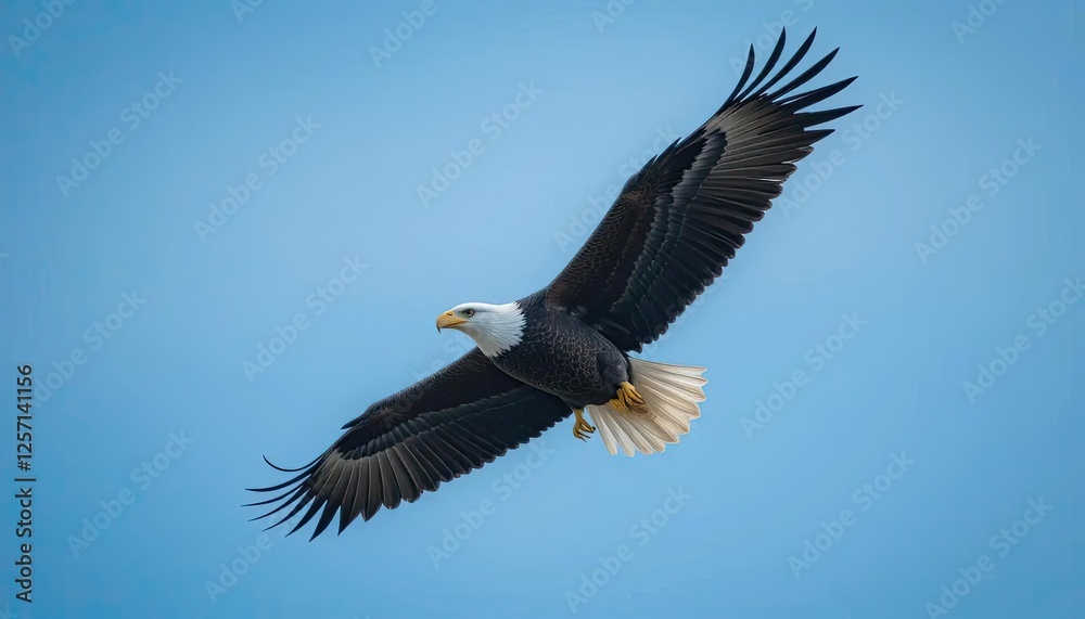 A bald eagle soaring effortlessly through a clear blue sky, its powerful wings outstretched in majestic flight, embodying the spirit of freedom and strength.
A bald eagle soaring effortlessly through a clear blue sky, its powerful wings outstretched in majestic flight, embodying the spirit of freedom and strength.