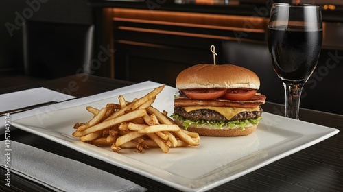 Gourmet Bacon Cheeseburger Served with French Fries