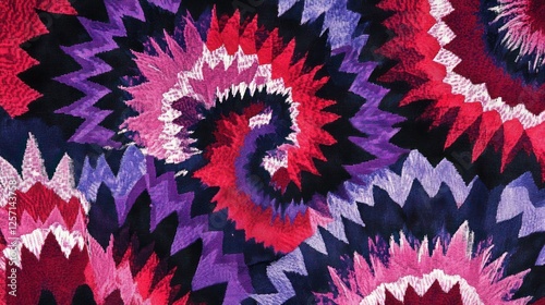 Bright abstract pattern with repeating radial fractal and zigzag shapes