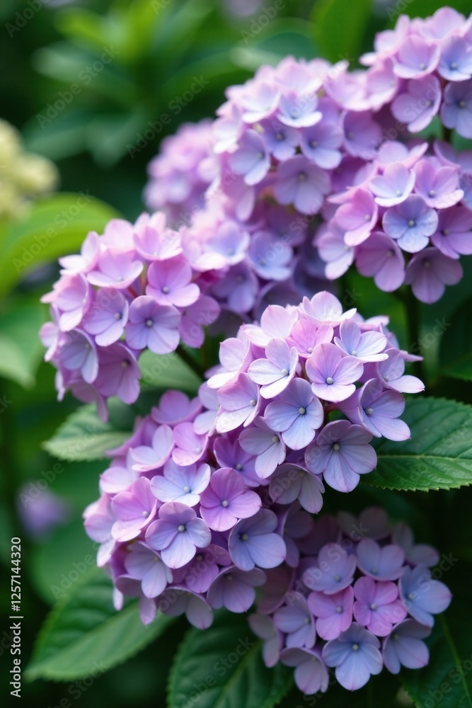 Hydrangea bush with clusters of pale purple pastel flowers, hydrangea, botanical, nature Hydrangea bush with clusters of pale purple pastel flowers, hydrangea, botanical, nature