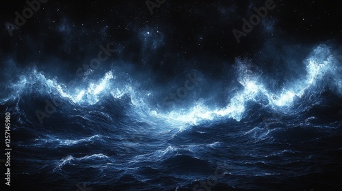 Wallpaper Mural Glowing ocean waves under starry night sky; fantasy background Torontodigital.ca