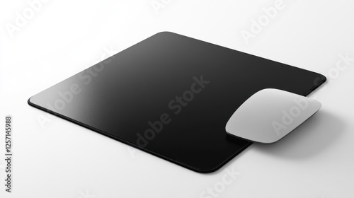 Black Mouse Pad with White Computer Mouse photo