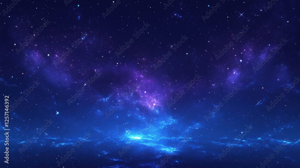 Fototapeta premium Abstract celestial background with stars and galaxies in deep purples and cosmic blues, highlighting the vastness and wonder of the cosmos. Ideal for space and science-themed projects.