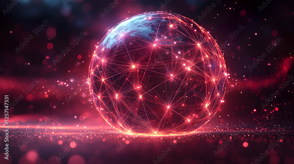 3D Illustration - Global Network Connection, Red Glowing Lines, Data Transfer, Digital World, Technology 3D Illustration - Global Network Connection, Red Glowing Lines, Data Transfer, Digital World, Technology
