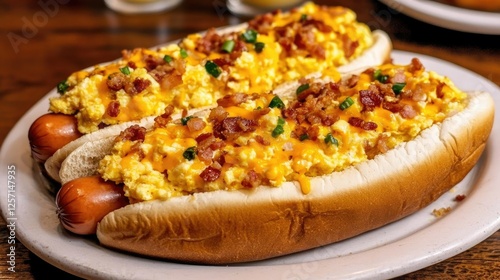 Delicious Scrambled Egg Hot Dogs with Bacon and Cheese