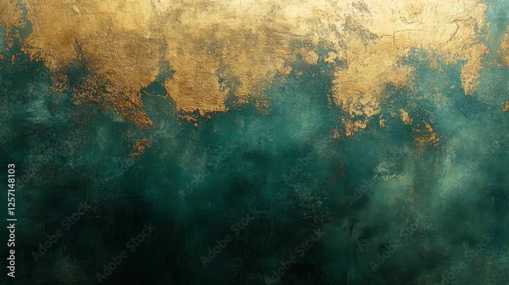 Obraz premium Abstract art featuring gold hues blending into teal gradient