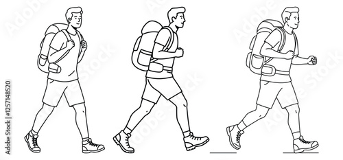 Hiking Man Vector Hiker and  silhouette with white background