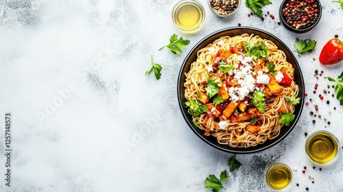 Roasted Vegetable Pasta with Feta Cheese and Parsley