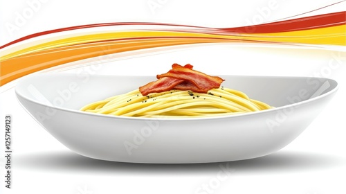 Delicious Spaghetti with Crispy Bacon in a Bowl