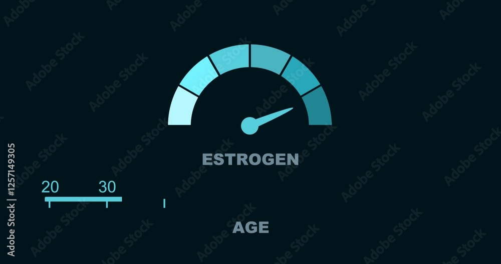 Meter scale with estrogen level measuring. The measuring progress bar. Dependence of estrogen levels on age.