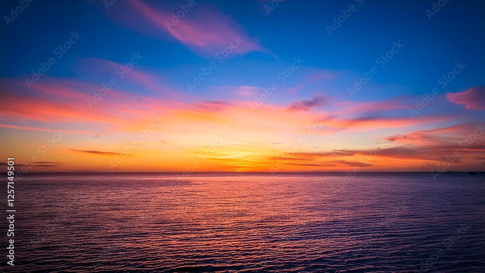 Fototapeta premium 広々とした真夏の夕焼け 空と海 背景素材 チラシ・バナー・動画素材 AI生成素材