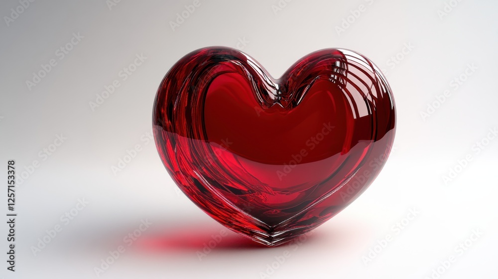 Fototapeta premium Beautiful red glass heart sculpture reflecting light in a soft background for decoration or gifting