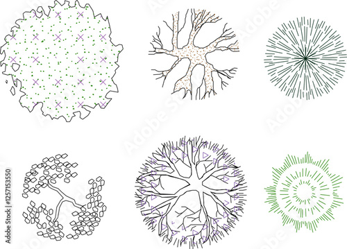 silhouette vector sketch illustration of tree plant design seen from above for completeness of the image