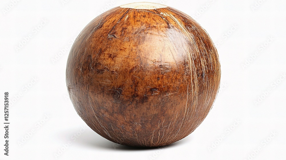 Whole Coconut with Brown Shell and Creamy White Interior Displayed