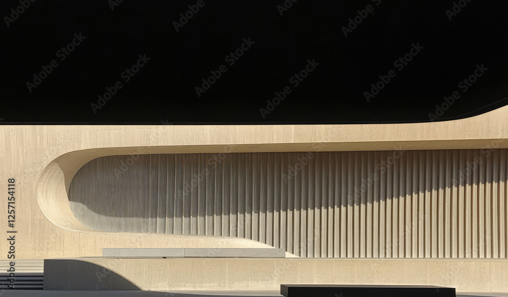 Modern architectural design features clean lines and contrasting shadows in an urban setting