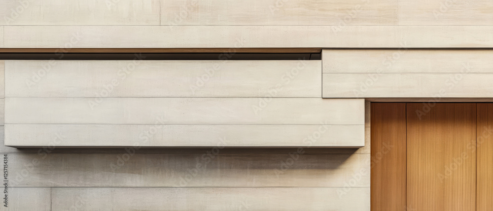 Modern architectural design showcases minimalist wall structure and wooden door Modern architectural design showcases minimalist wall structure and wooden door