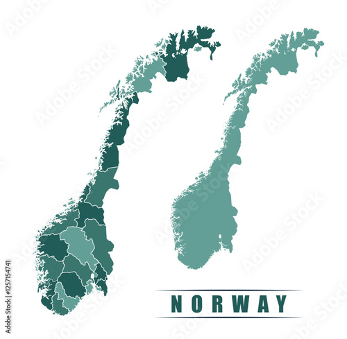 Norway simple flat political map with states border