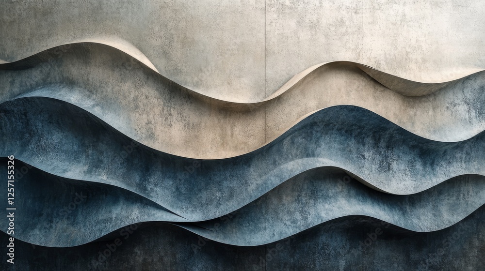 Textured wall with flowing wave pattern in shades of blue Textured wall with flowing wave pattern in shades of blue