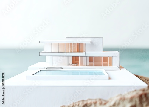 Modern Architectural Model With Pool Overlooking Ocean