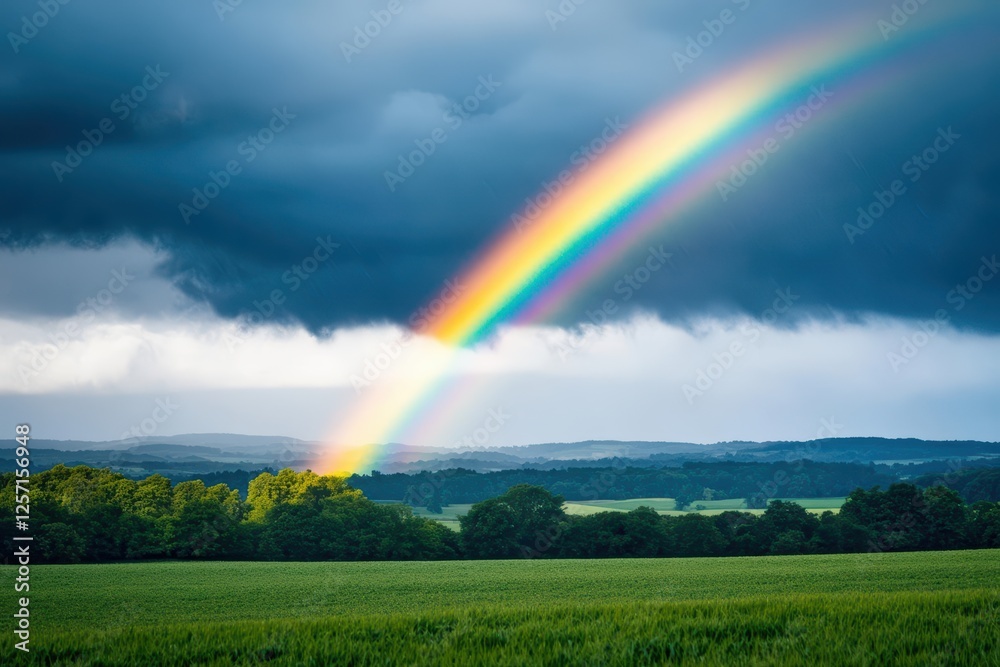 Rainbow over a vibrant green field of crops under a clear blue sky during the daytime Rainbow over a vibrant green field of crops under a clear blue sky during the daytime