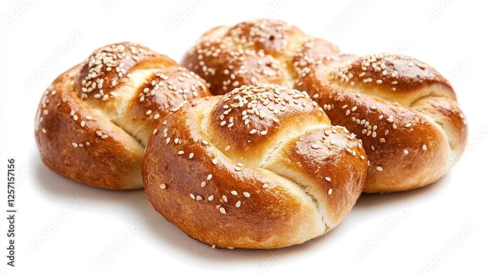 Three Buns with Sesame Isolated on White Background: Fresh and Appetizing Three Buns with Sesame Isolated on White Background: Fresh and Appetizing