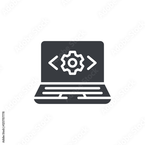 A laptop with both frontend and backend symbols vector icon