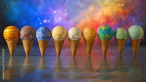 Planetary Ice Cream Cones Against A Cosmic Background