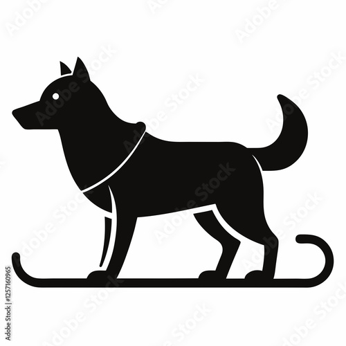 Dog Sled Black Silhouette Vector on White Background