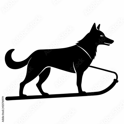 Dog Sled Black Silhouette Vector on White Background