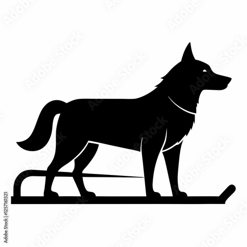 Dog Sled Black Silhouette Vector on White Background