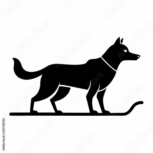 Dog Sled Black Silhouette Vector on White Background