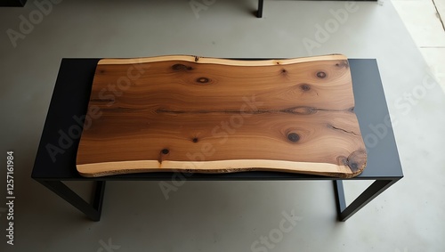 A cutting board crafted from rich, aged wood centered over an aron table