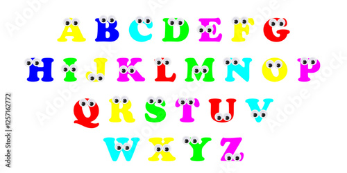 Colorful funky abc font typeface with comic faces for nursery or kindergarten kids	