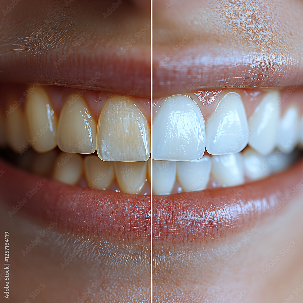 Obraz premium High-Detail Dental Comparison, teeth whitening transformation mockup