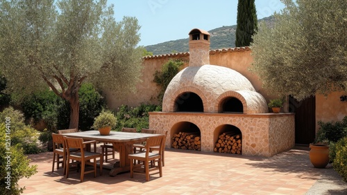 barbecue and dining area in the house garden