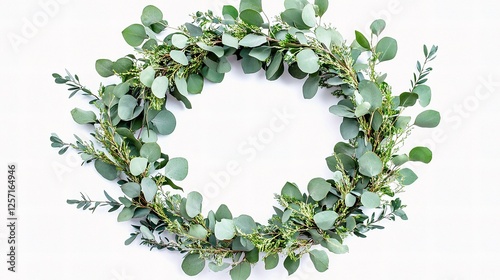 Eucalyptus Wreath Frame with Green Leaves on White Background